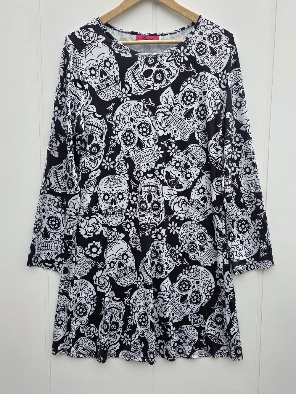 Ruiyige Sugar Skull Day Of The Dead Black White Goth Halloween Dress Size Large